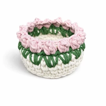 ekrü púder horgolt kosár díszített peremmel 16 cm Splendid zsinórfonal ZIKODesign