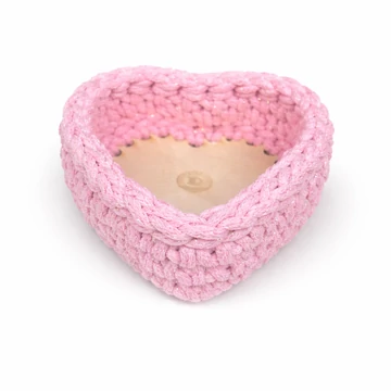 Rózsaszín szív alakú horgolt kosár 5 mm-es Sznur fonalból