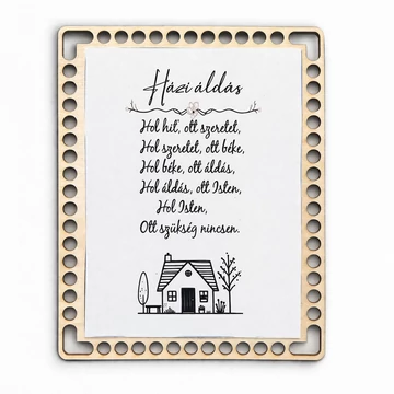 Házi áldás horgolható fa alap szublimált képpel 19x23 cm