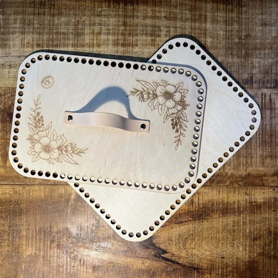 Gravírózott horgolható kosár tető + alap 30x20 cm