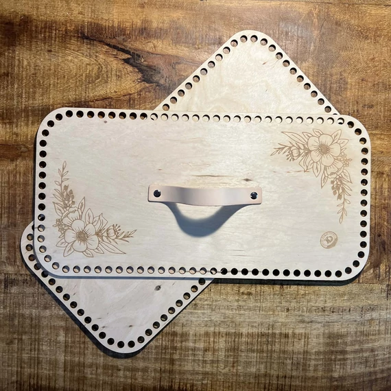 Gravírózott horgolható kosár tető + alap 40x20 cm