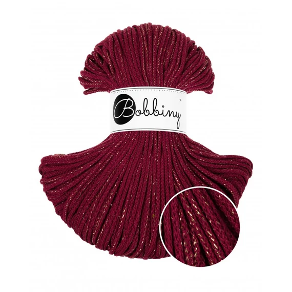 Bobbiny 3 mm Golden Wine Red bordó arany szálas zsinórfonal