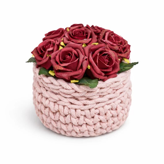 púder horgolt kosár piros rózsákkal 14 cm Splendid zsinórfonal ZIKODesign