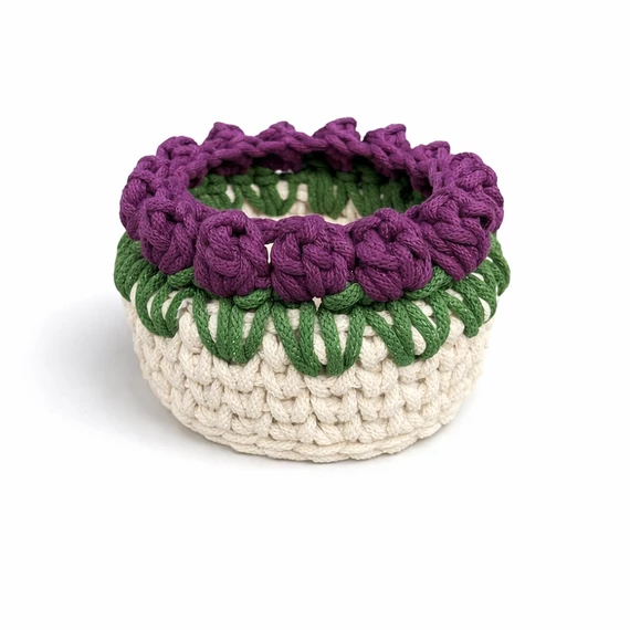 ekrü mályva horgolt kosár díszített peremmel 16 cm Splendid zsinórfonal ZIKODesign