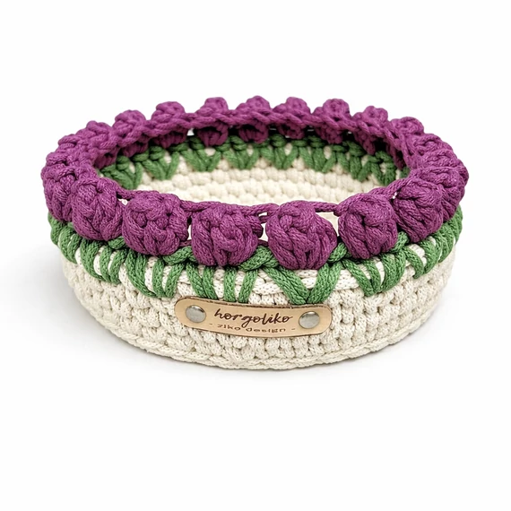 vilagosbezs malyva horgolt kosar diszitett peremmel 25x18 cm Splendid zsinorfonal ZIKODesign