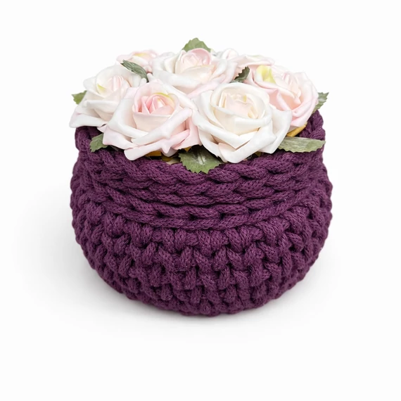 mályva horgolt kosár virágos fedővel 16 cm Splendid zsinórfonal ZIKODesign