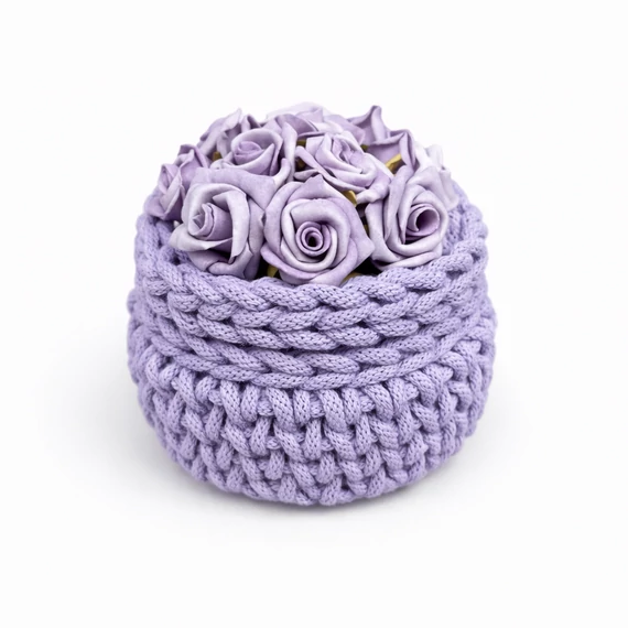 levendula horgolt kosár virágos fedővel 14 cm Splendid zsinórfonal ZIKODesign