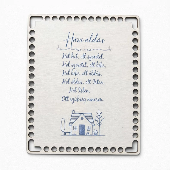 Színes, szublimált Házi áldás horgolható fa alap 19x23 cm