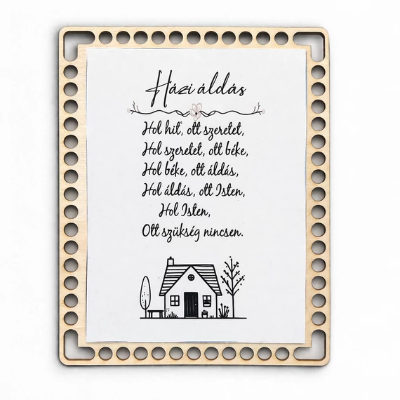 Házi áldás horgolható fa alap szublimált képpel 19x23 cm